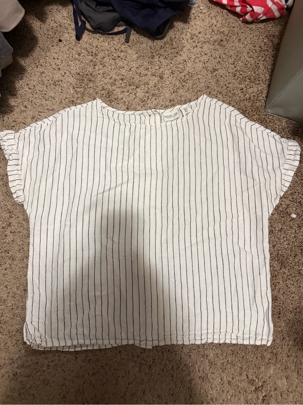 White and Black Striped Linen Blend Women’s Top